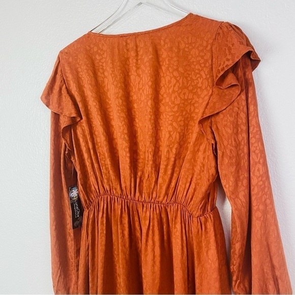 LunaChix Jacquard Leopard Print Long Sleeve Rust Dress Size L - Picture 6 of 10
